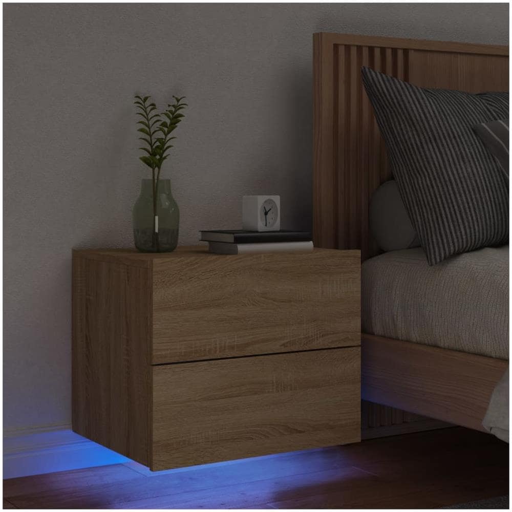 Comodino A Parete Con Luci Led Rovere Sonoma - Foto 1
