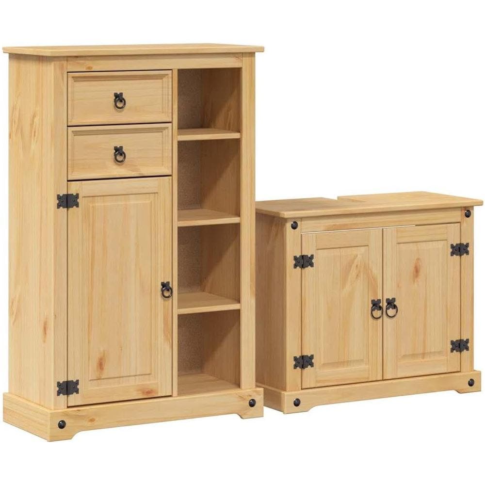Set Mobili da Bagno 2 pz Corona in Legno Massello di Pino - Foto 1