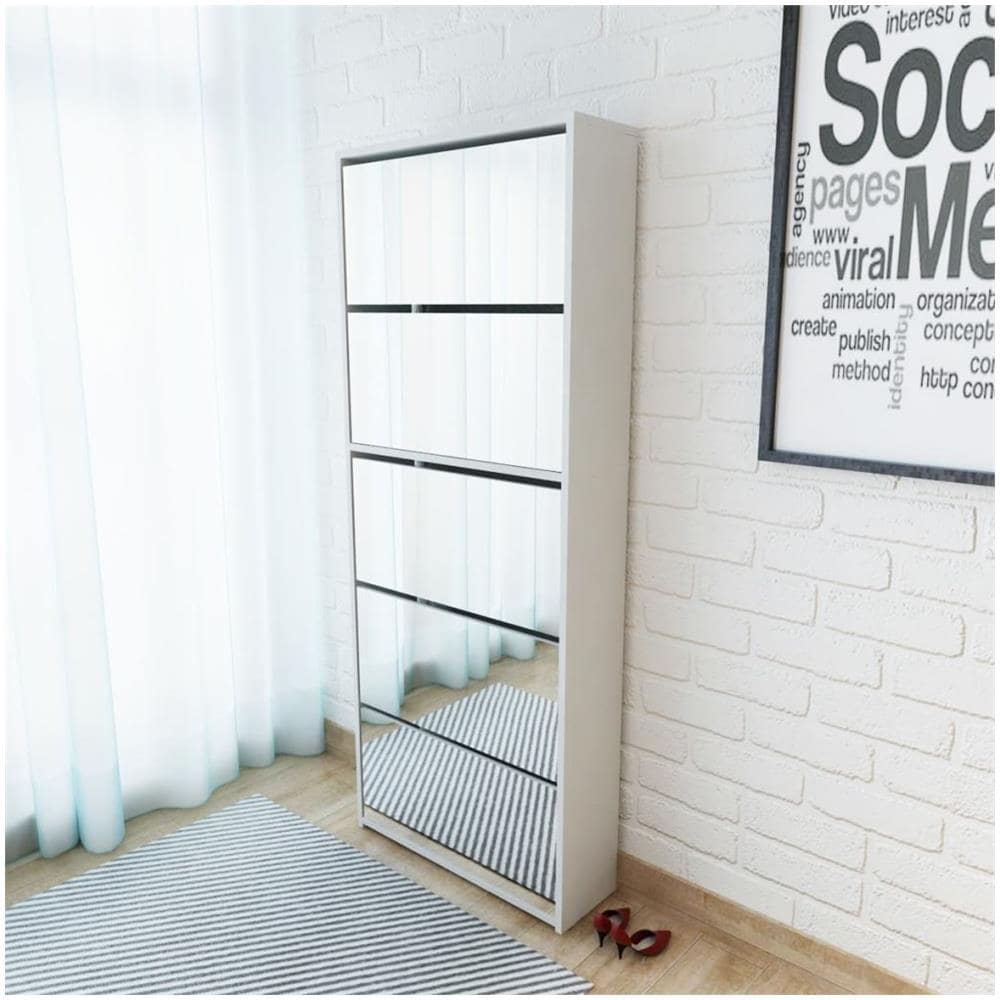 Scarpiera a 5 Strati con Specchio Bianca 63x17x169,5 cm - Foto 1