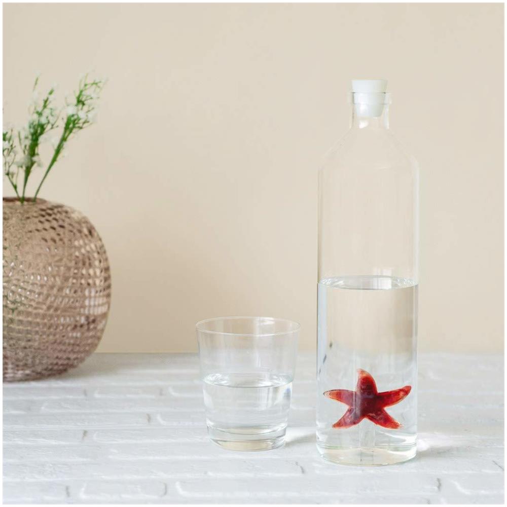 Bottiglia Starfish Bottiglia Da Acqua 1,2 L, Figura Fissata All'interno Tappo In Silicone, Vetro Borosilicato 30 Cm - Foto 2