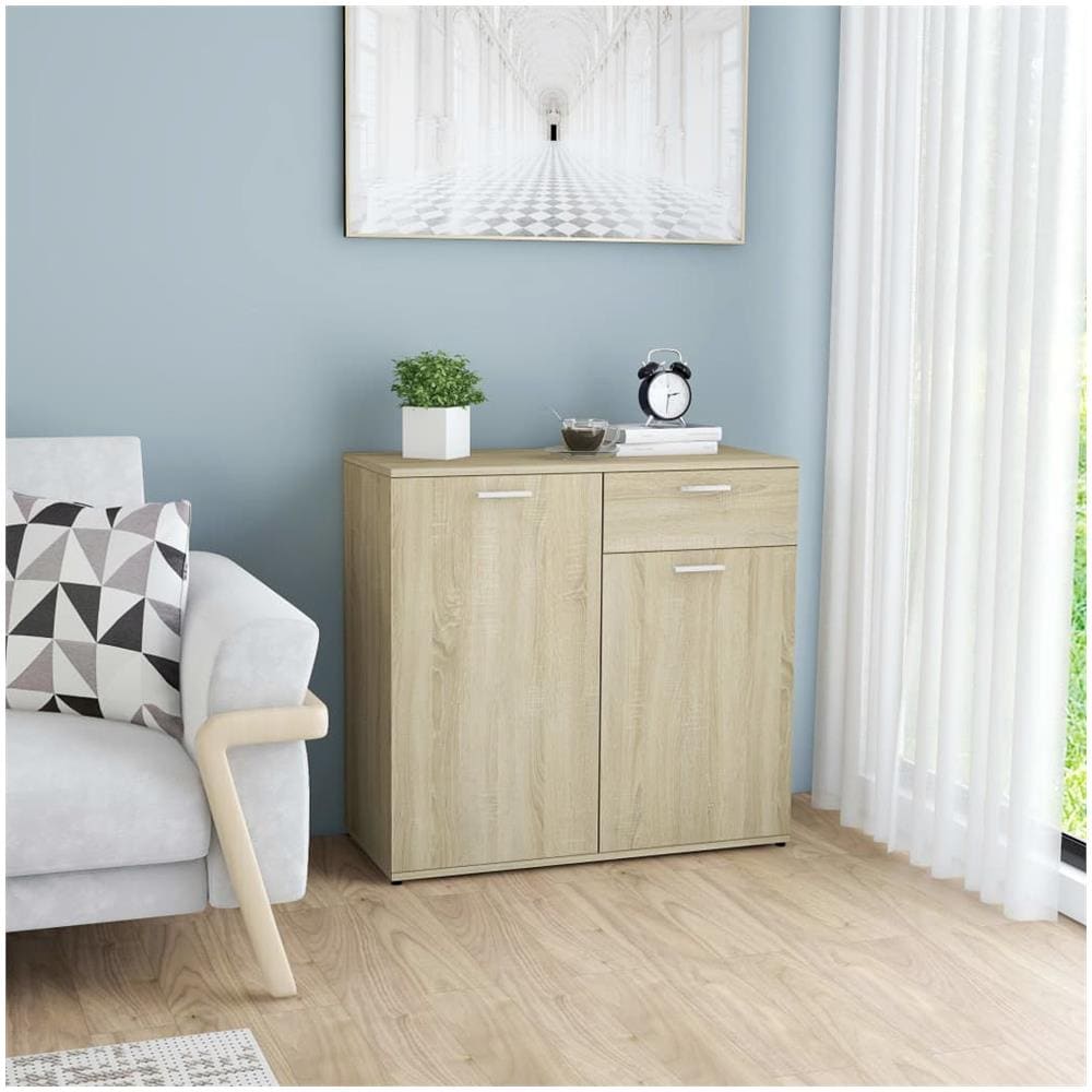 Credenza VidaXL Grigio Sonoma – Legno Multistrato, 2 Ante + Cassetto, 30x30x70 Cm, Per Soggiorno O Camera
