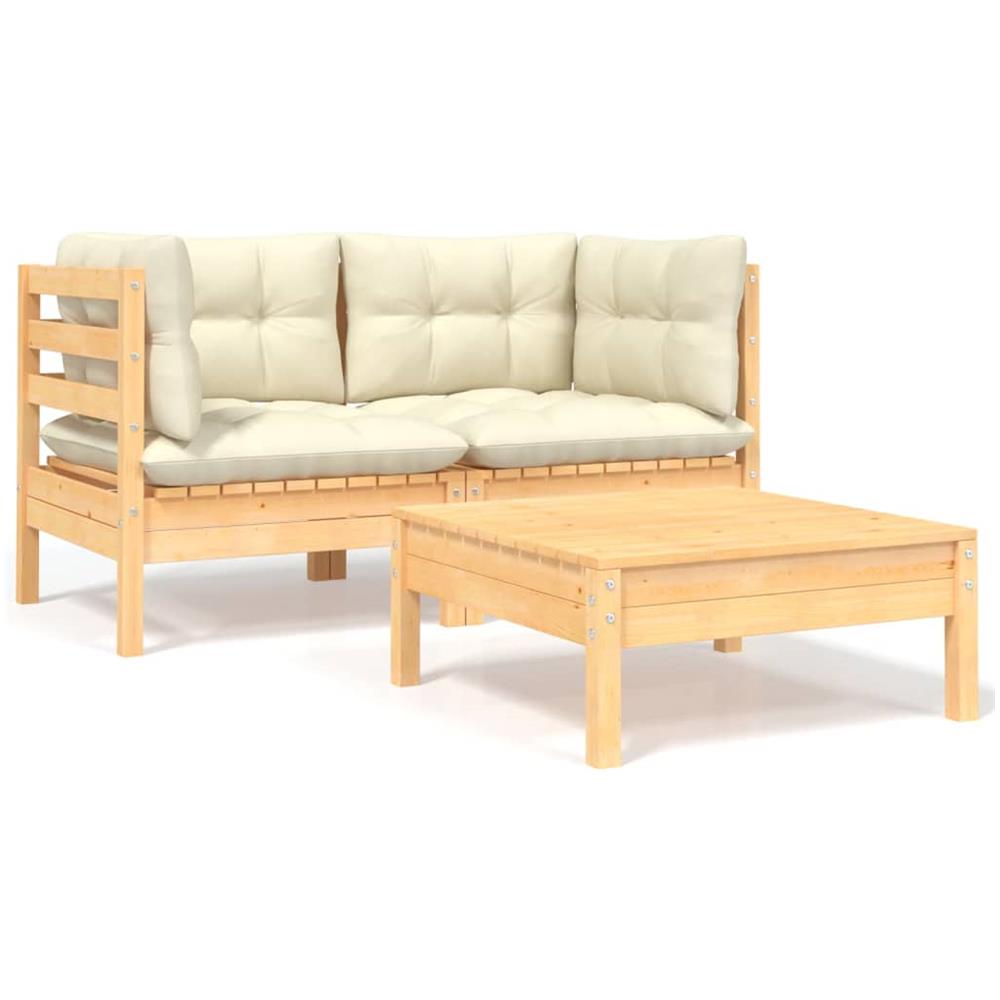 Set Divani da Giardino 3 pz con Cuscini Crema Massello di Pino - Foto 1