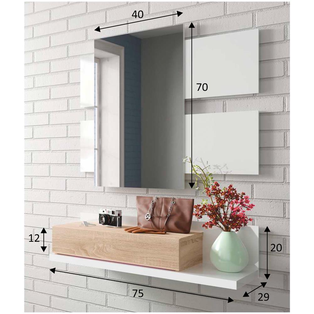 Ricevitore Telma Con 1 Cassetto E Specchio Colore Bianco /rovere, Mobile Ingresso, 75 Cm (larghezza) 29 Cm (profondità) 116 Cm (altezza) - Foto 2