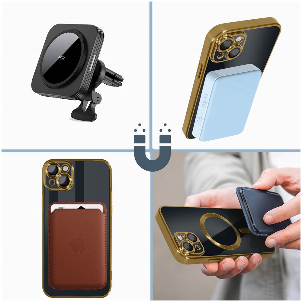 Cover Magsafe Per Iphone 13 Silicone Protezione Fotocamera Bordo Cromato Oro - Foto 5