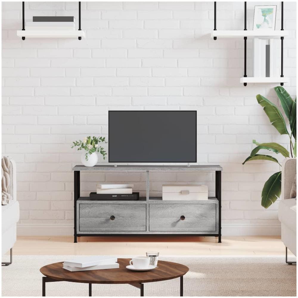 Mobile Tv Grigio Sonoma 90x33x45 Cm Legno Multistrato E Ferro - Foto 1