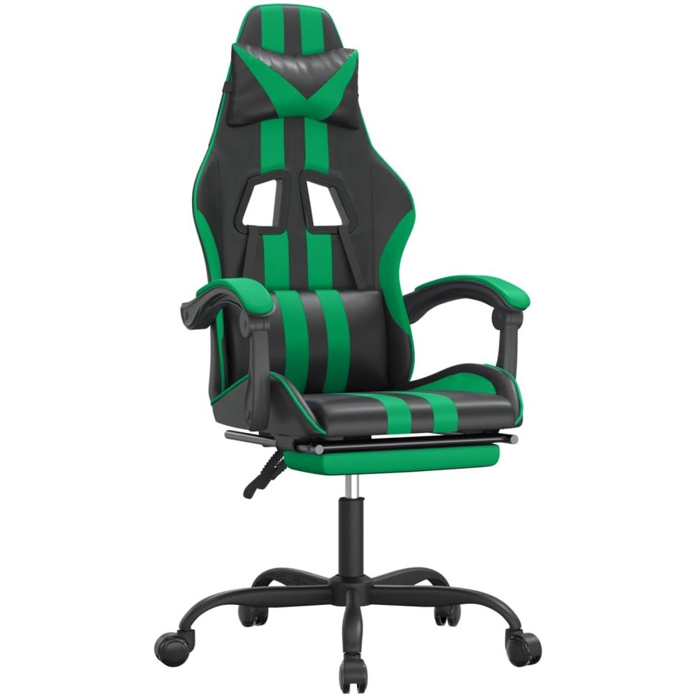 Sedia da Gaming Girevole con Poggiapiedi Nero Verde Similpelle - Foto 1