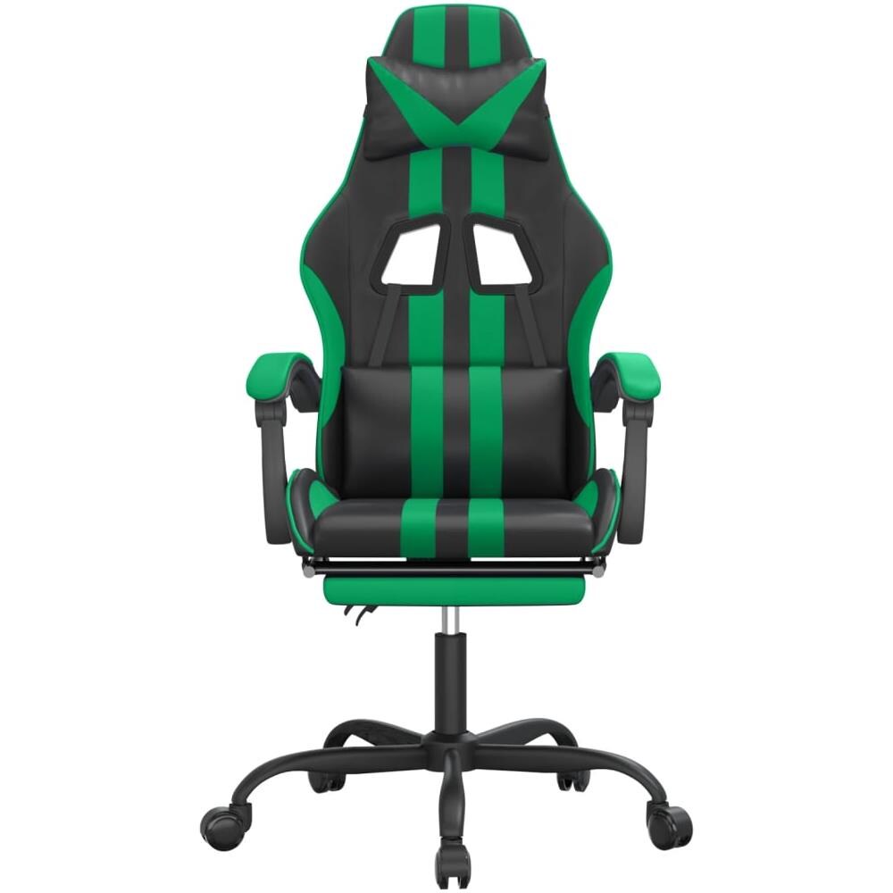 Sedia da Gaming Girevole con Poggiapiedi Nero Verde Similpelle - Foto 2