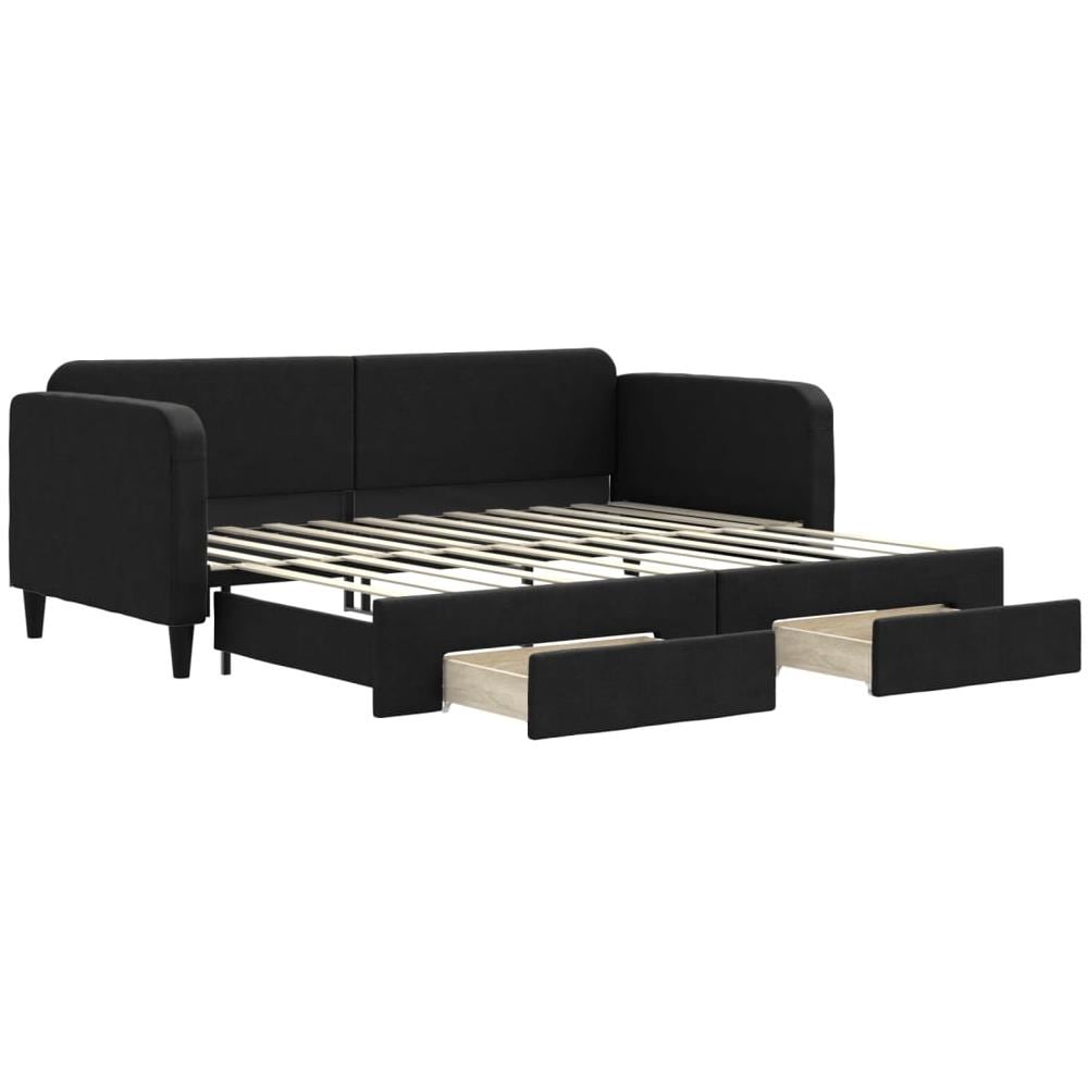 Divano Letto Estraibile Con Cassetti Nero 90x200 Cm In Tessuto - Foto 1