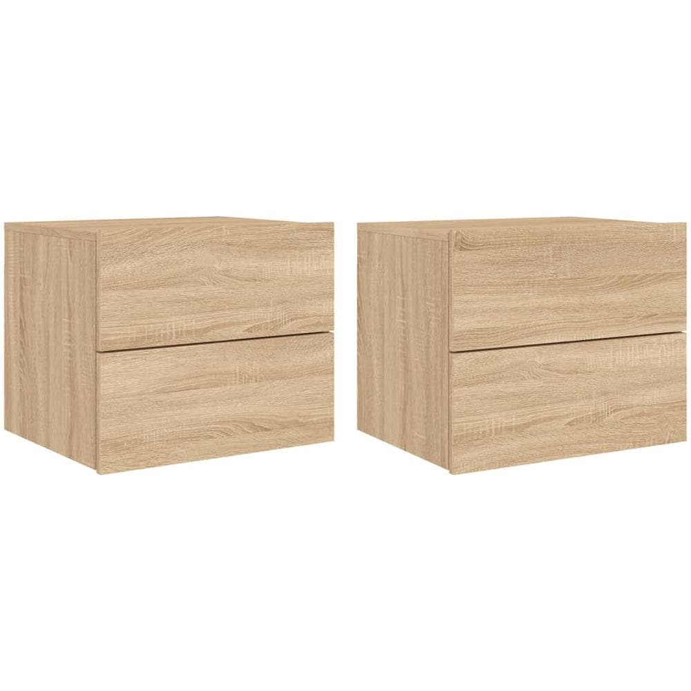 Comodini A Parete Con Luci Led 2 Pz Rovere Sonoma - Foto 2
