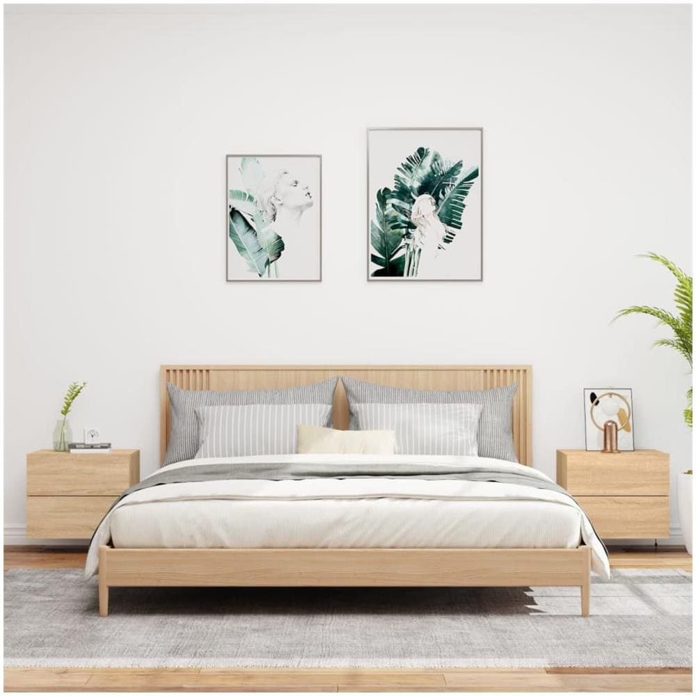 Comodini A Parete Con Luci Led 2 Pz Rovere Sonoma - Foto 3