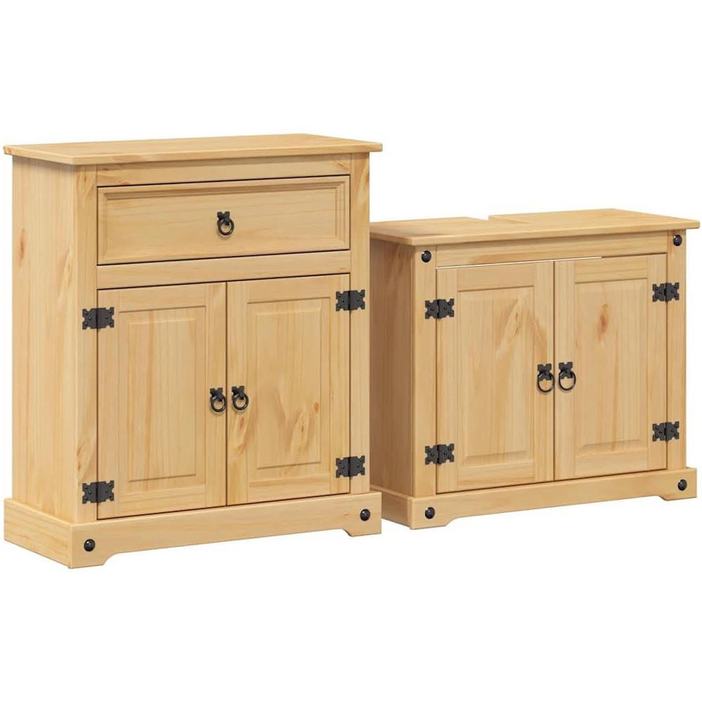 Set Mobili da Bagno 2 pz Corona in Legno Massello di Pino - Foto 1