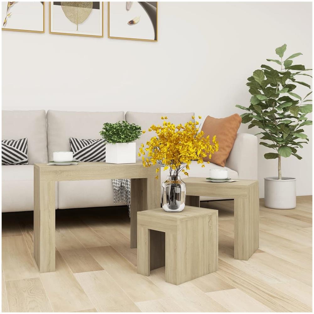 Tavolini Da Salotto Impilabili 3 Pz Rovere Sonoma In Truciolato - Foto 3