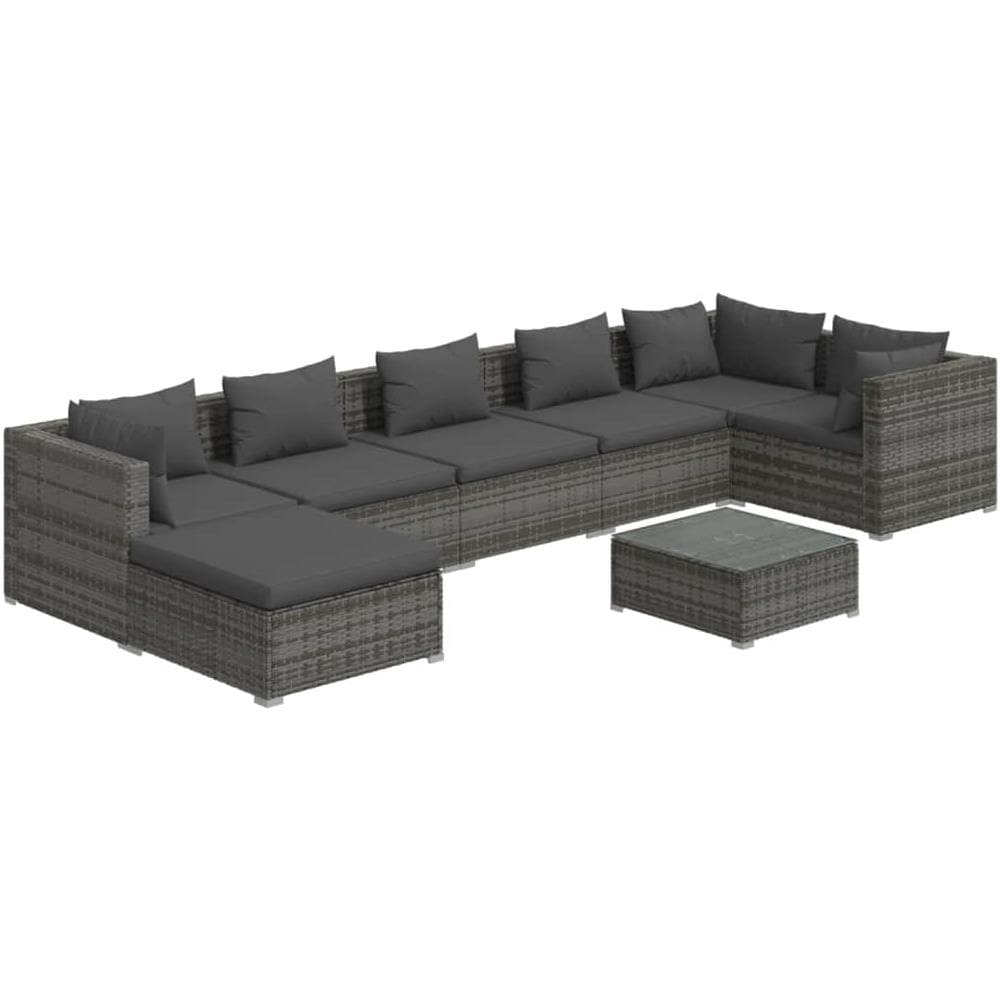 Set Divani Da Giardino 8 Pz Con Cuscini In Polyrattan Grigio - Foto 1