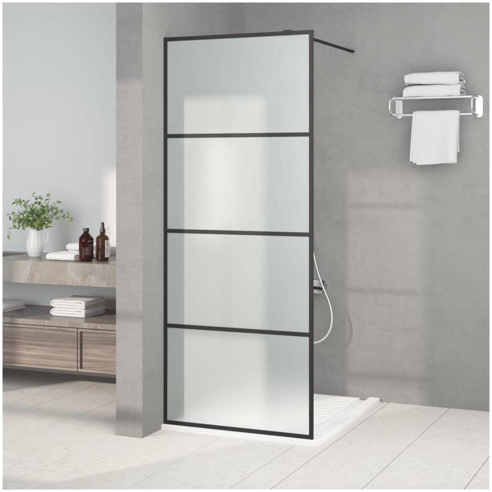 Parete Doccia Walk In Nera 80x195 Cm Vetro Smerigliato Esg - Foto 1