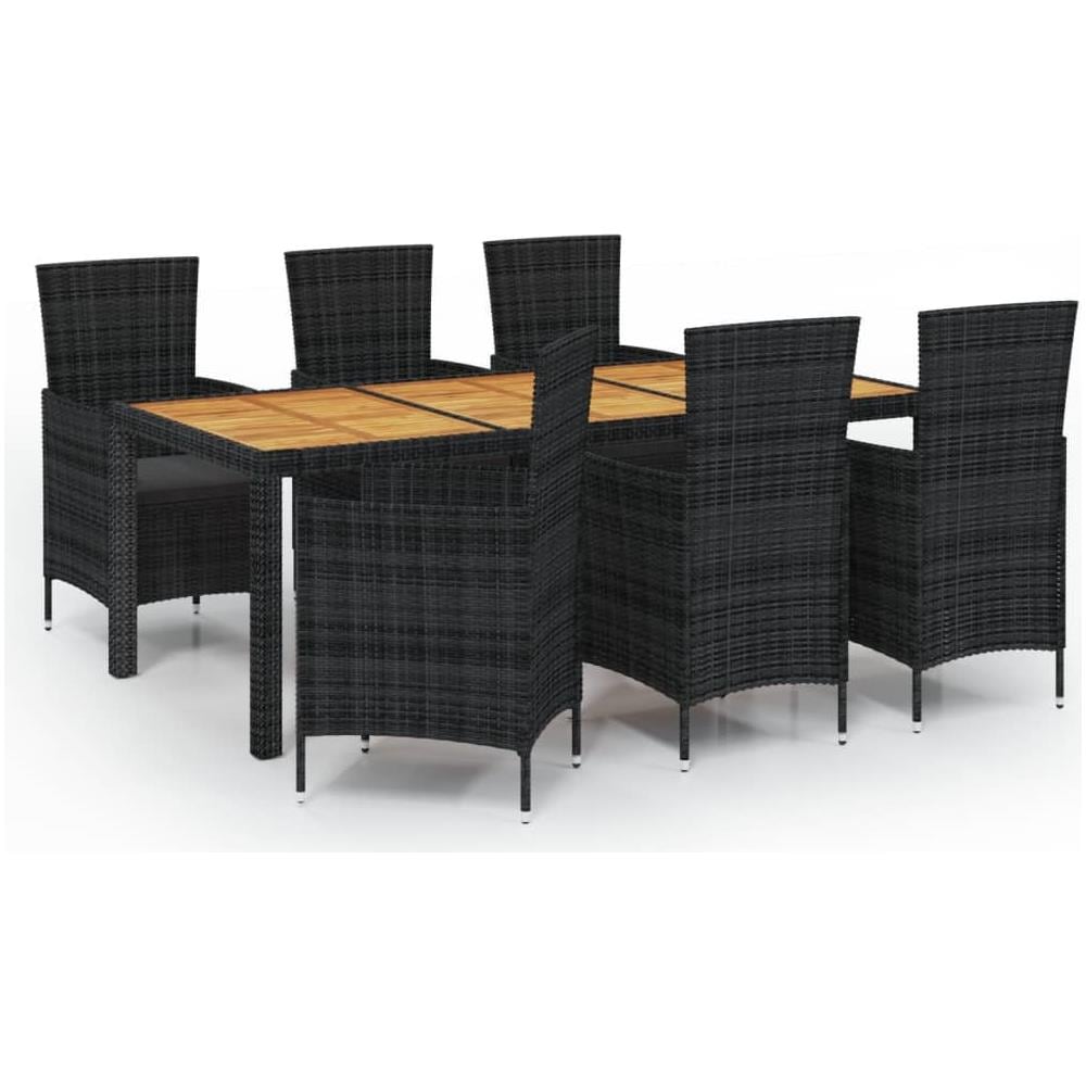 Set Mobili Da Giardino 7 Pz Con Cuscini In Polyrattan Nero - Foto 1
