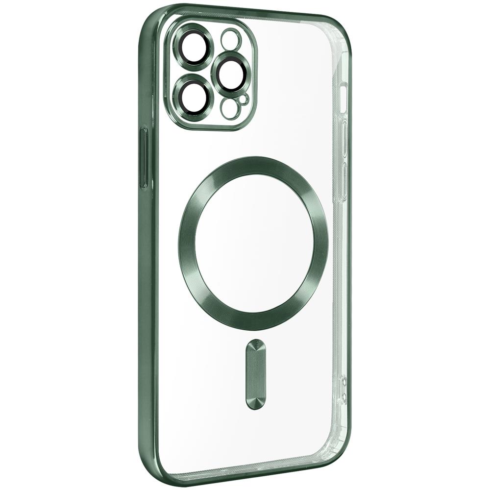 Cover Magsafe Per Iphone 12 Pro Silicone Protezione Camera Bordo Cromato Verde - Foto 2