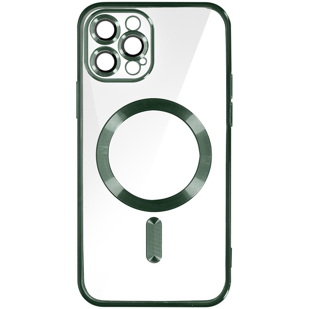 Cover Magsafe Per Iphone 12 Pro Silicone Protezione Camera Bordo Cromato Verde - Foto 1