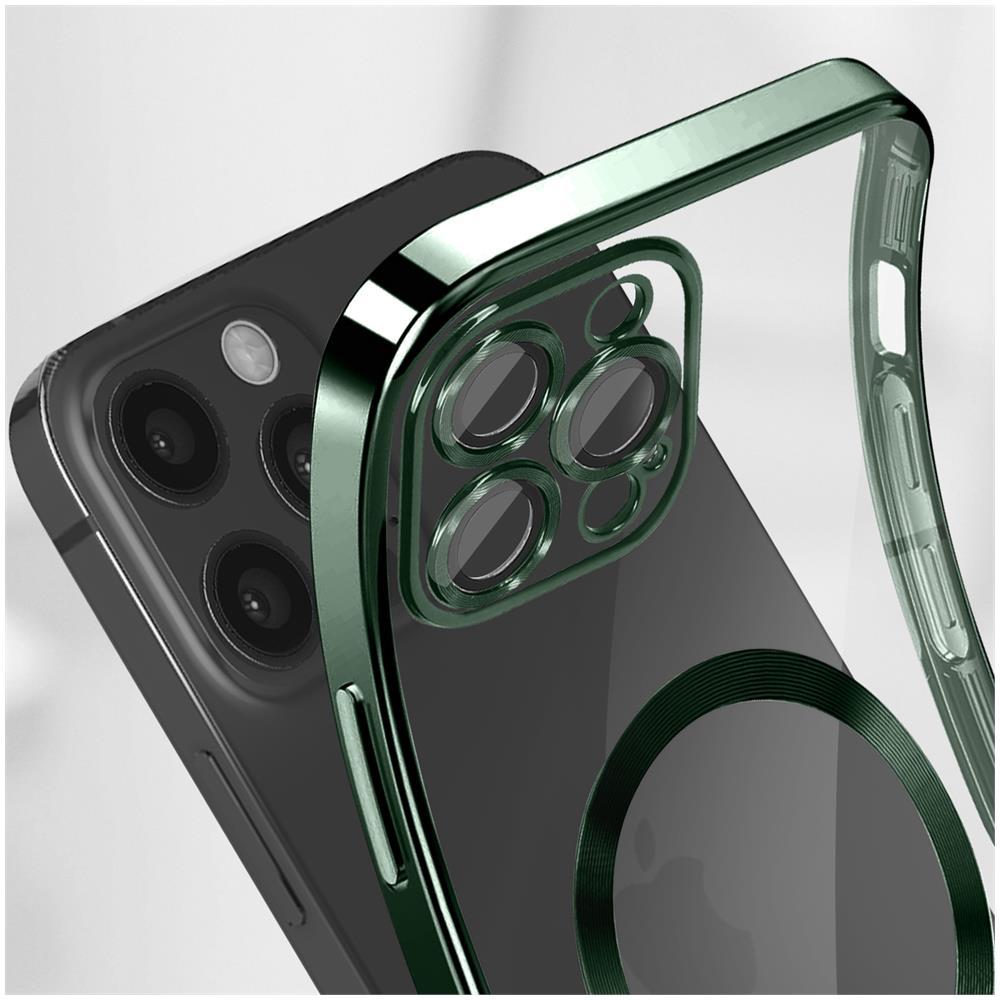 Cover Magsafe Per Iphone 12 Pro Silicone Protezione Camera Bordo Cromato Verde - Foto 5