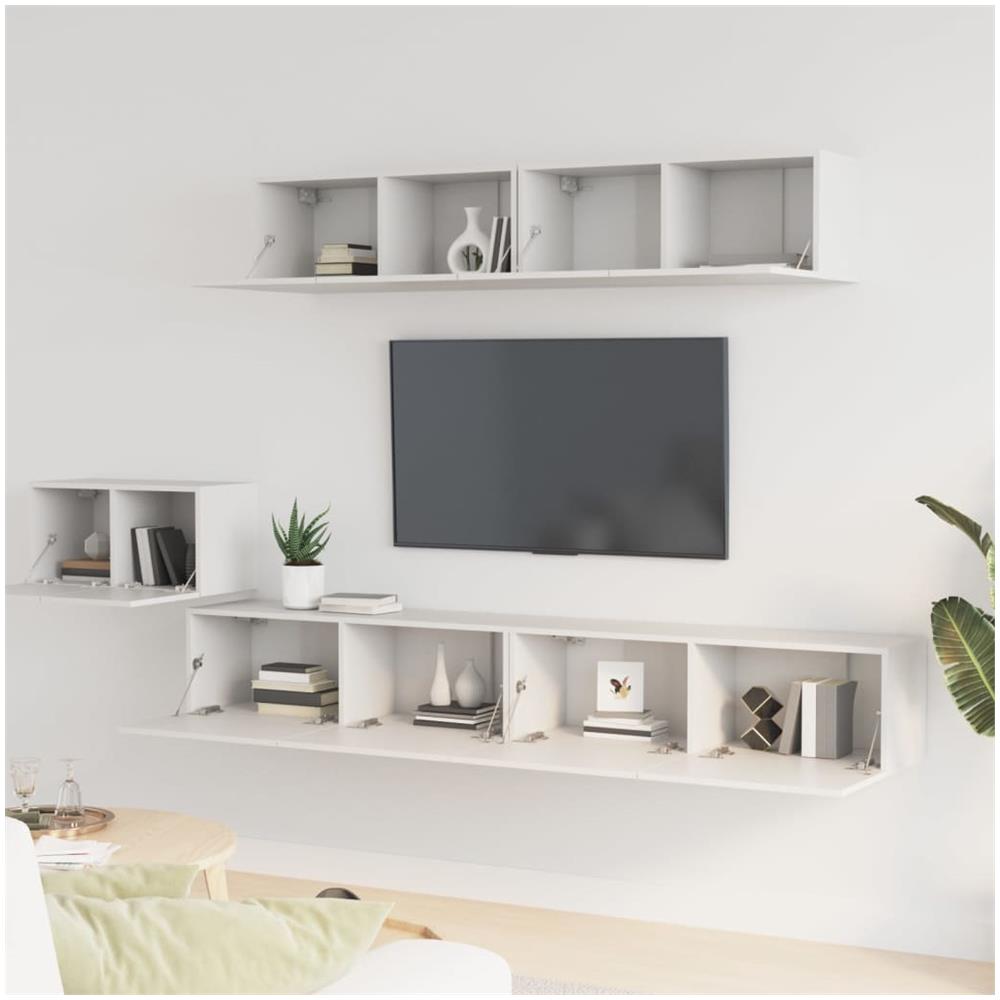 Set Di Mobili Porta Tv 5 Pz Bianco In Legno Multistrato - Foto 3