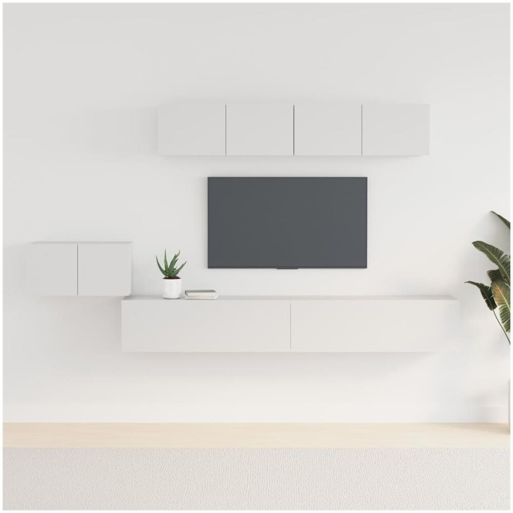 Set Di Mobili Porta Tv 5 Pz Bianco In Legno Multistrato - Foto 1