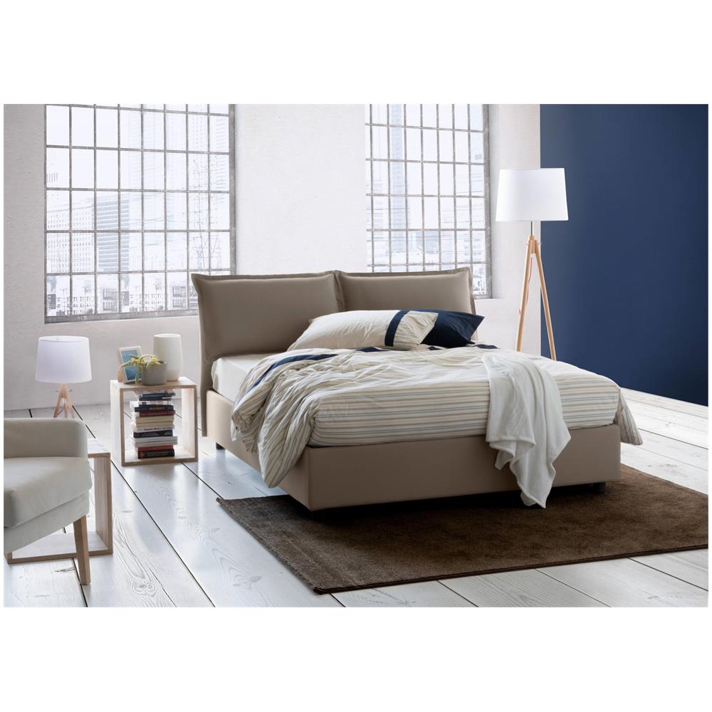 Letto Matrimoniale Sabrina, Letto Contenitore Con Rivestimento In Tessuto, 100% Made In Italy, Apertura Frontale, Con Materasso Cm 160x200 Incluso, Tortora - Foto 1