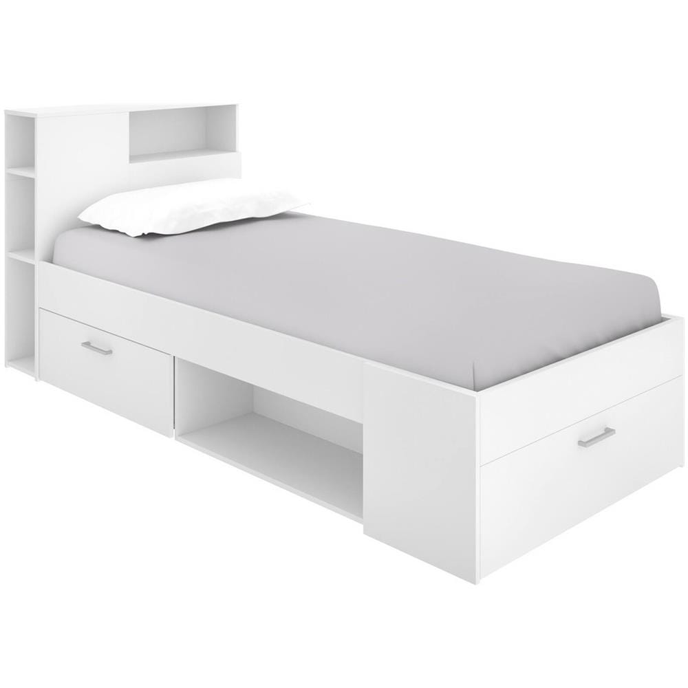 Letto Per Bambini Cristallo, Lettino Per Cameretta Con Testiera, Struttura Per Letto Singolo Con Cassetto E Scaffali, 218x99h96 Cm, Bianco - Foto 2