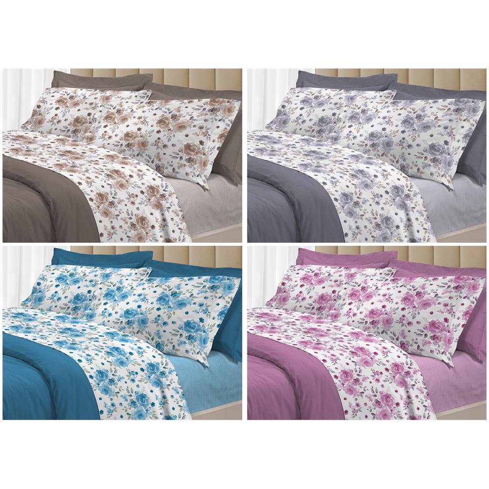 Completo Lenzuola Letto 100% Cotone Italy 3027 Disegno Rosa Piazza E Mezza Azzurro - Foto 2