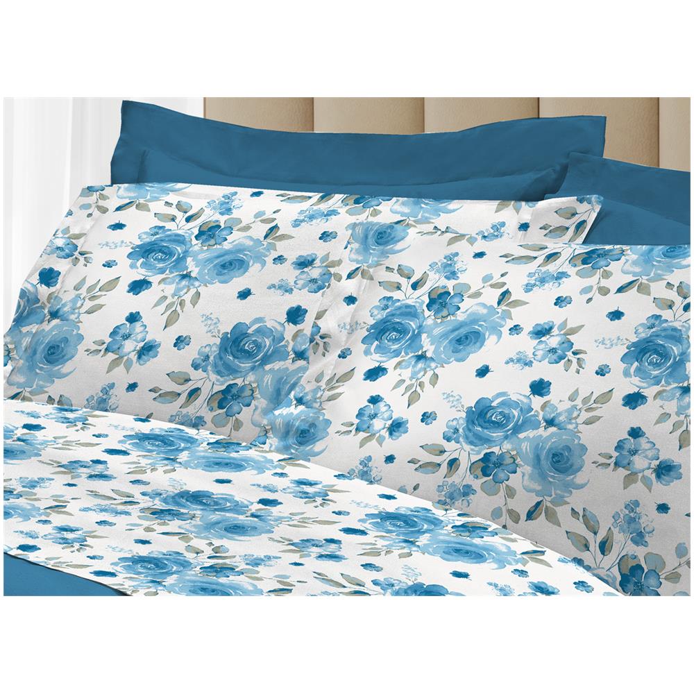 Completo Lenzuola Letto 100% Cotone Italy 3027 Disegno Rosa Piazza E Mezza Azzurro - Foto 5