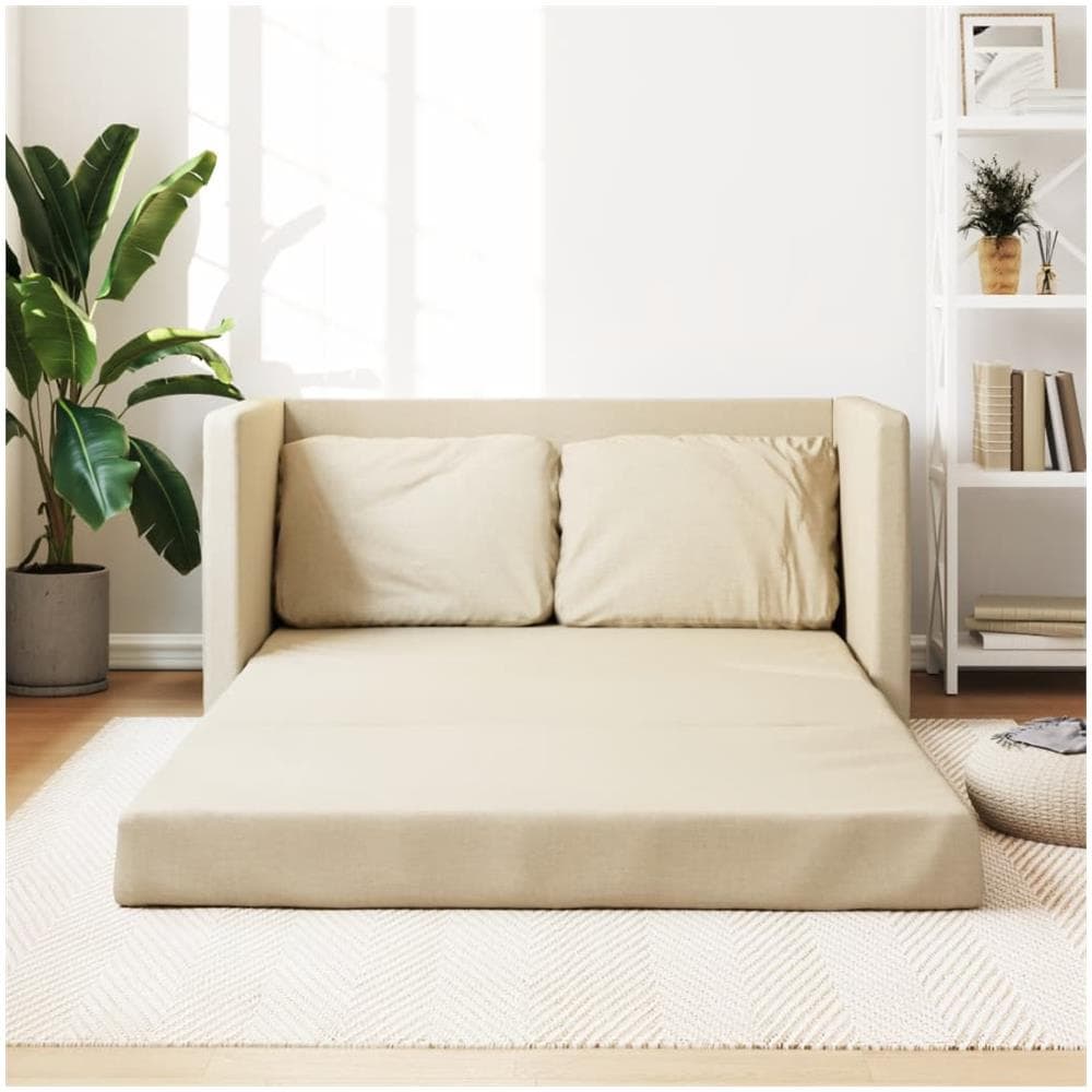 Divano Letto Da Terra 2 In 1 Crema 112x174x55 Cm Tessuto - Foto 1