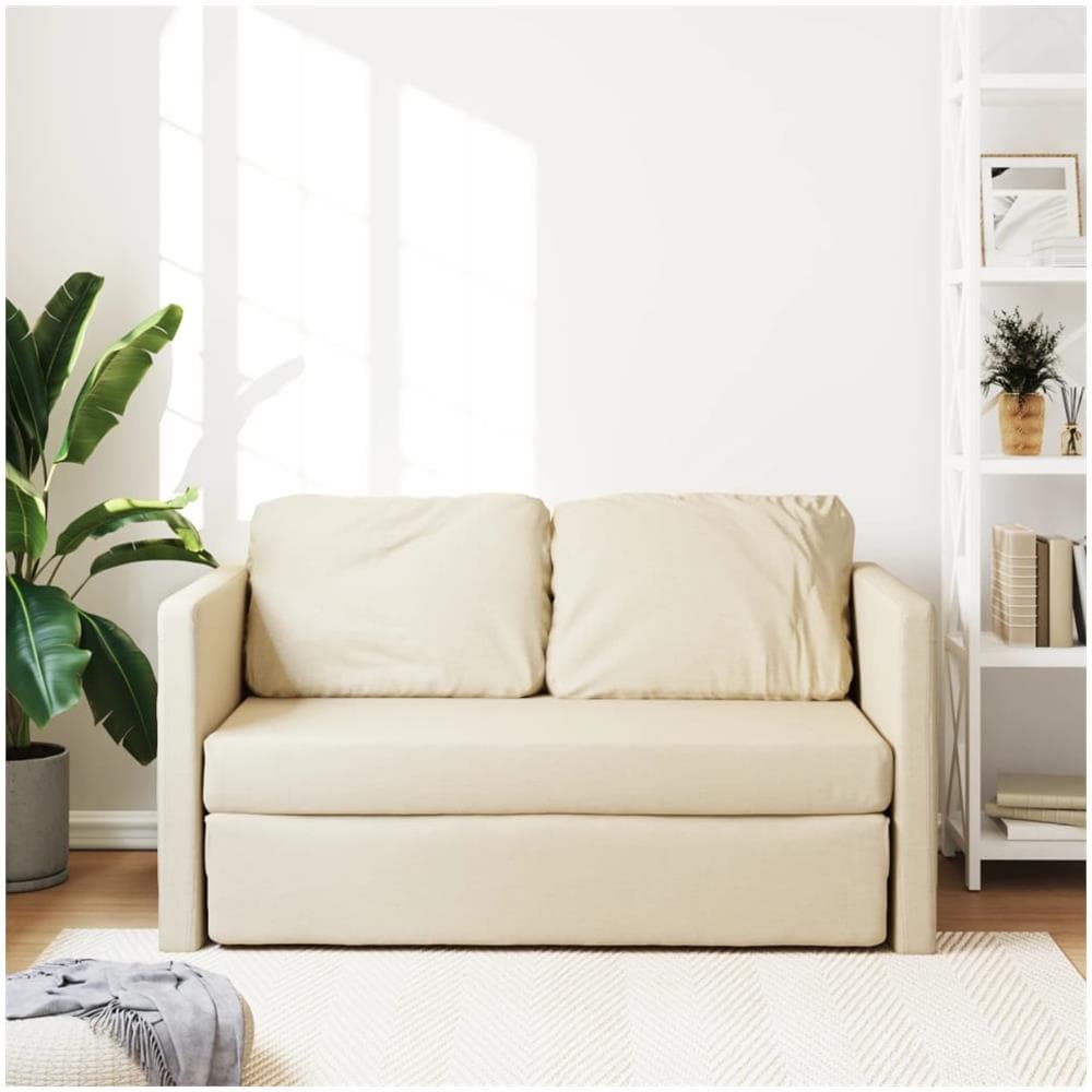 Divano Letto Da Terra 2 In 1 Crema 112x174x55 Cm Tessuto - Foto 3