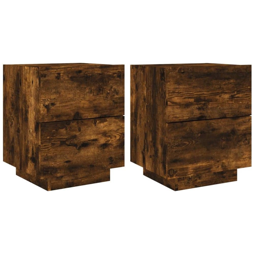 Comodini Con Luci Led 2pz Rovere Fumo In Legno Multistrato - Foto 2