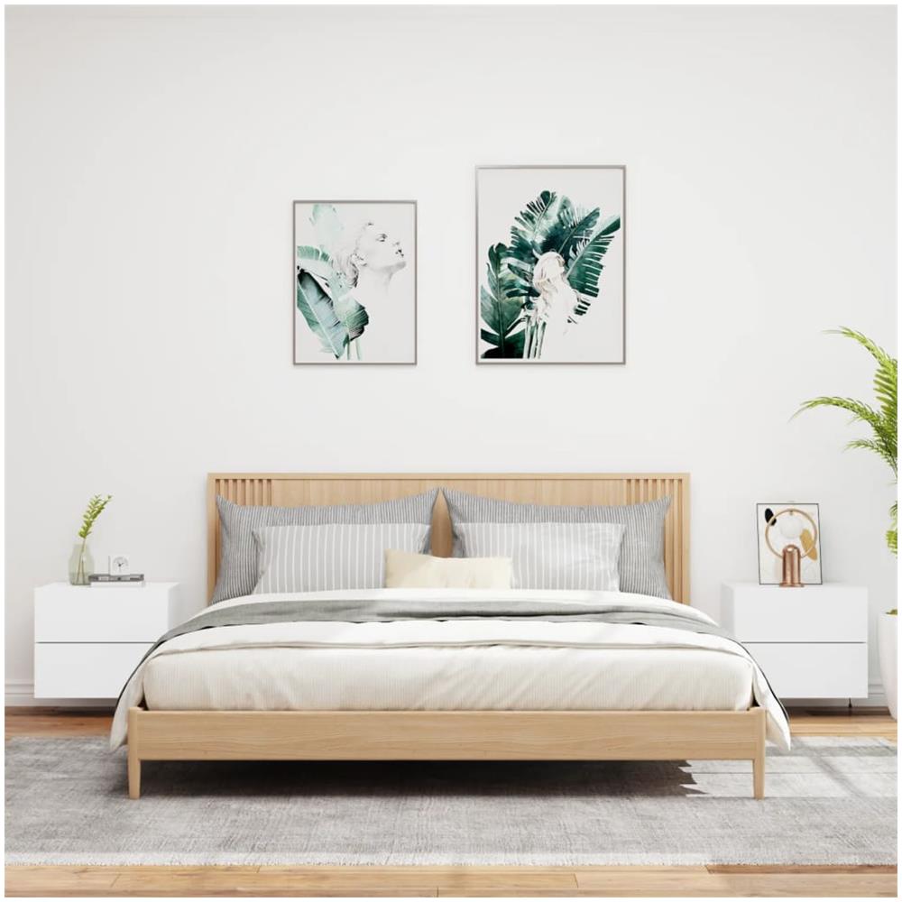 Comodini A Parete Con Luci Led 2 Pz Bianchi - Foto 3