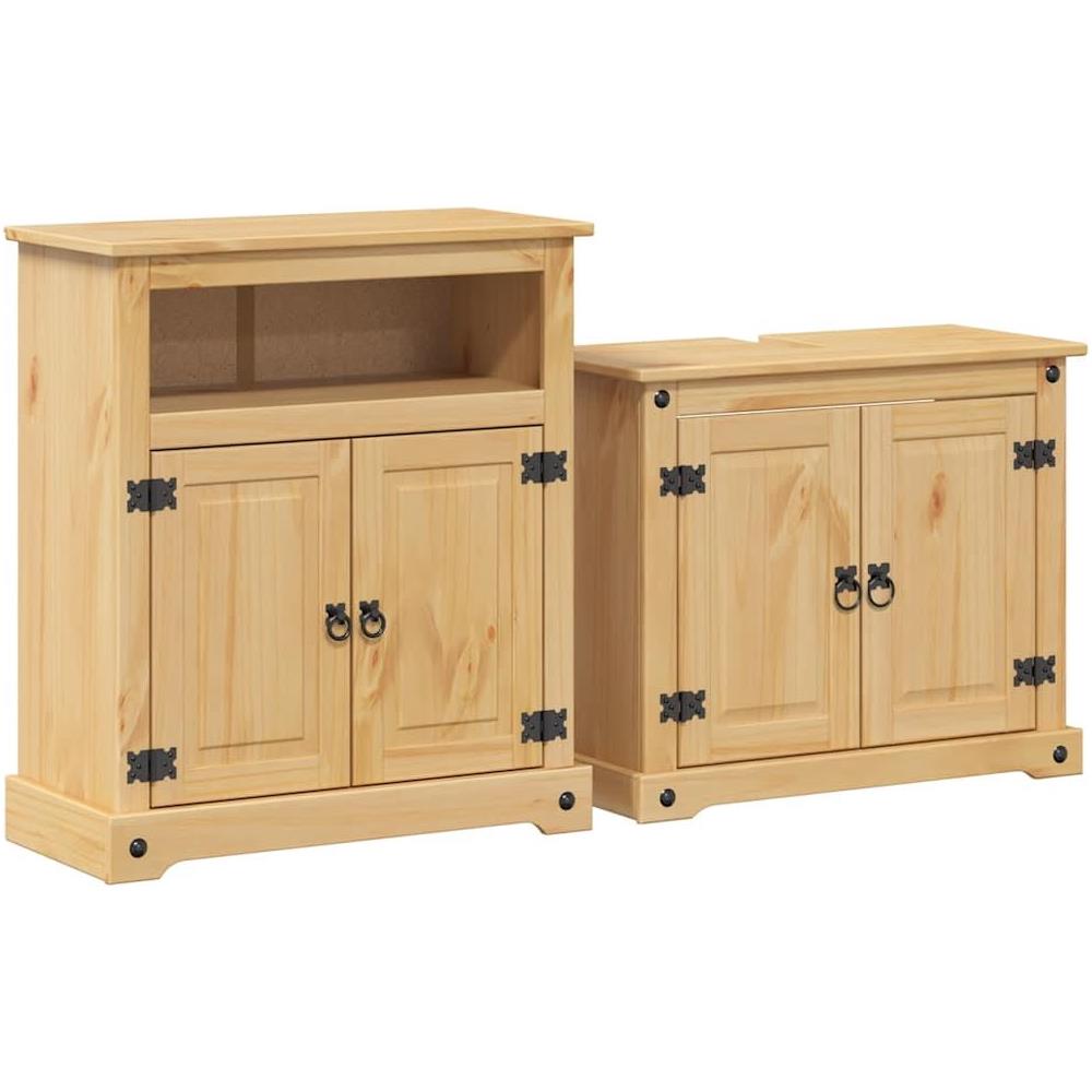 Set Mobili da Bagno 2 pz Corona in Legno Massello di Pino - Foto 1