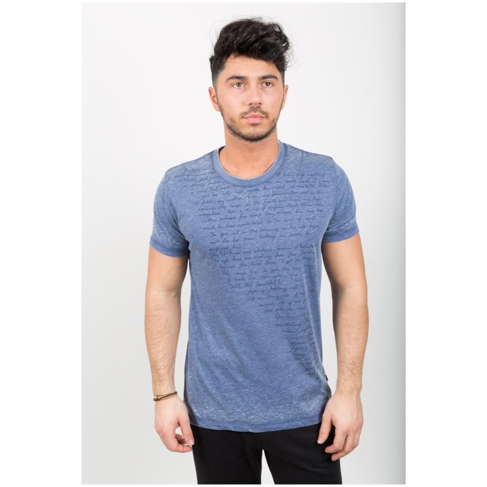 T-shirt Uomo Fiammata Con Scritta Blu L - Foto 1