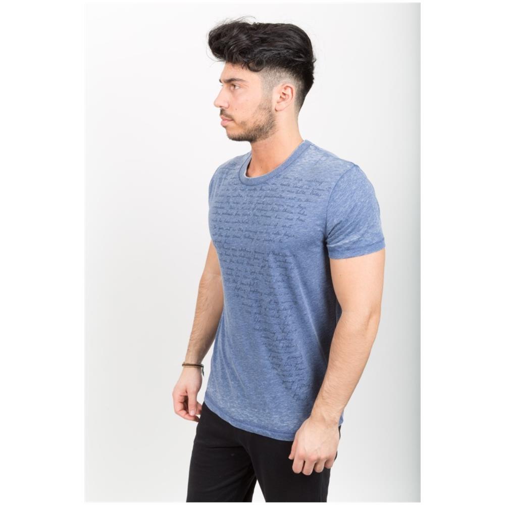 T-shirt Uomo Fiammata Con Scritta Blu L - Foto 2