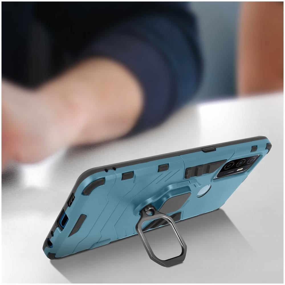 Cover Oppo A53 / A53s Bi-materiale Anello Supporto Video Blu - Foto 2