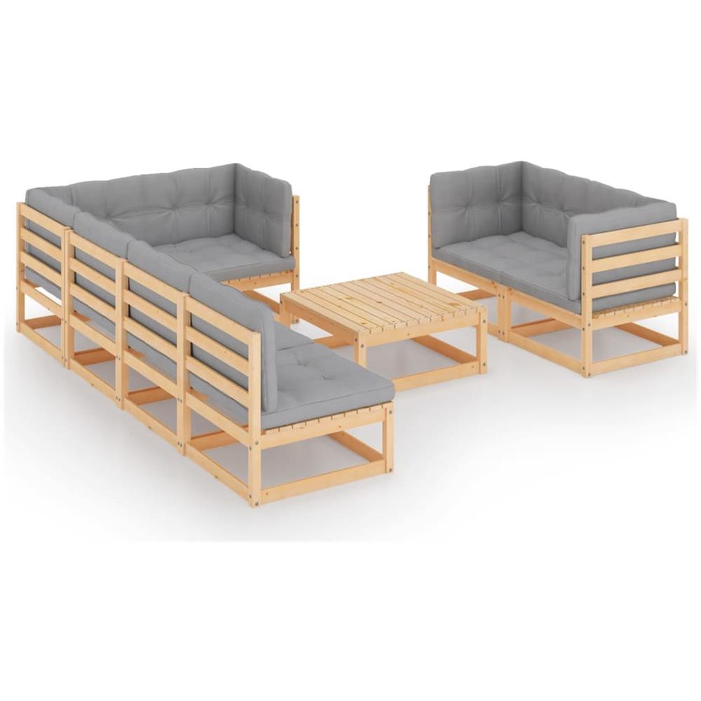 Set Salotto Giardino 8 pz Cuscini Antracite Legno Massello Pino - Foto 1