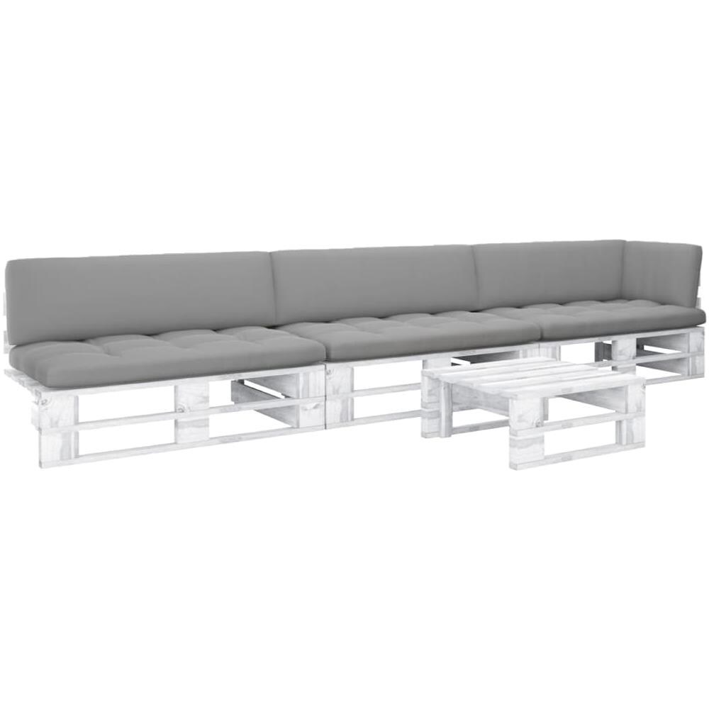 Set Divani in Pallet con Cuscini 4 pz in Pino Impregnato Bianco - Foto 1