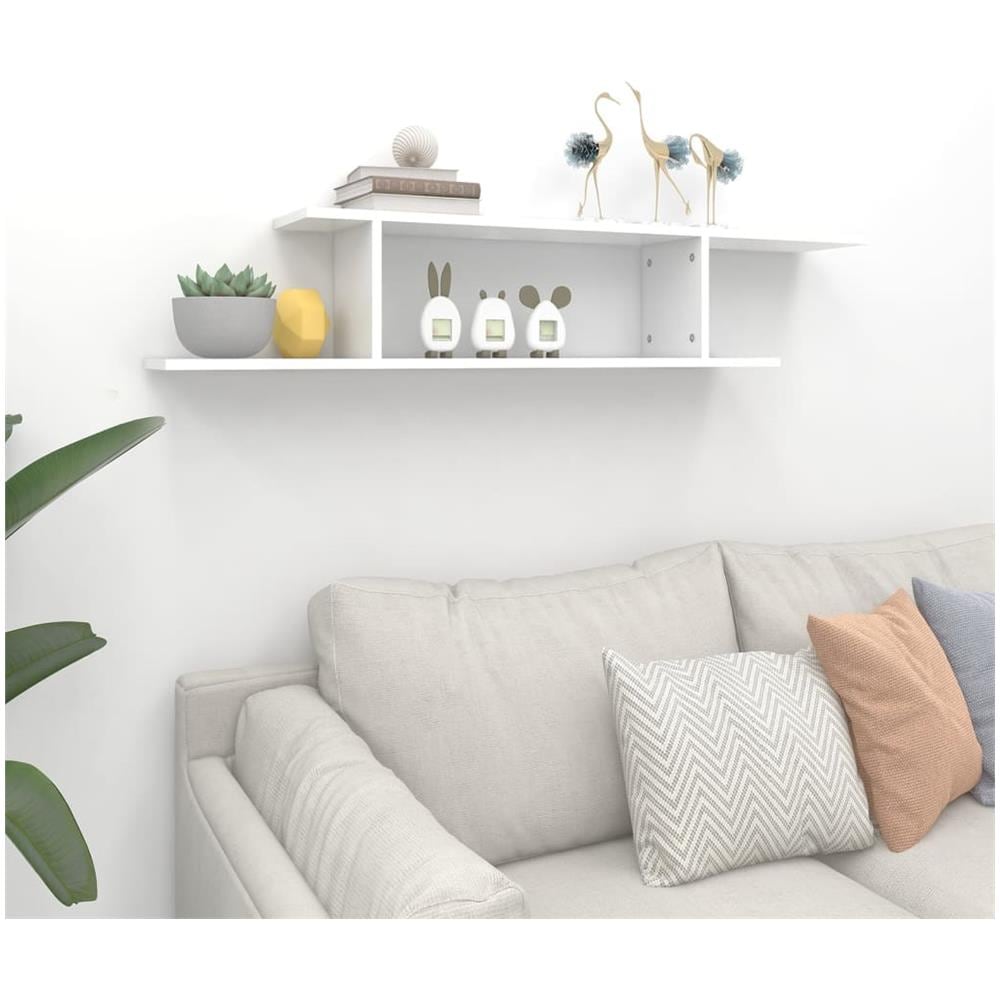 Scaffale TV Parete Rovere Bianco 125x18x23 cm Legno Multistrato - Foto 3