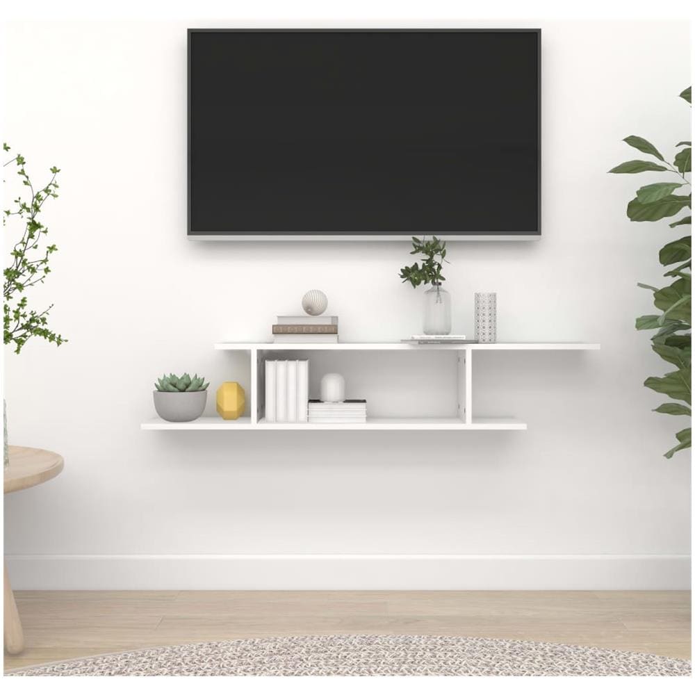 Scaffale TV Parete Rovere Bianco 125x18x23 cm Legno Multistrato - Foto 1