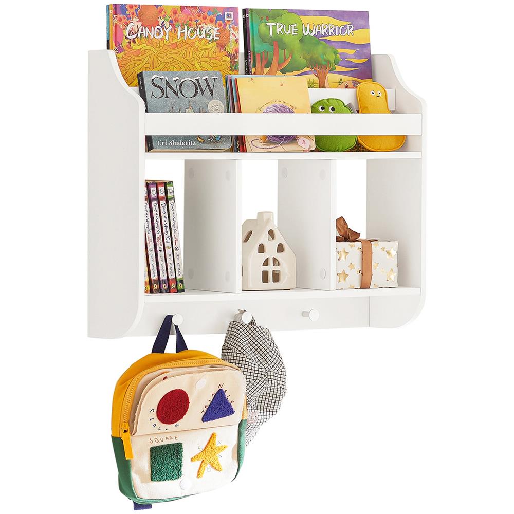 Scaffale Per Bambini Scaffale A Muro Con 3 Ganci Armadio Con Ripiani Per Libri E Decorazioni Bianco 60x18x51cm Kmb46-w - Foto 1