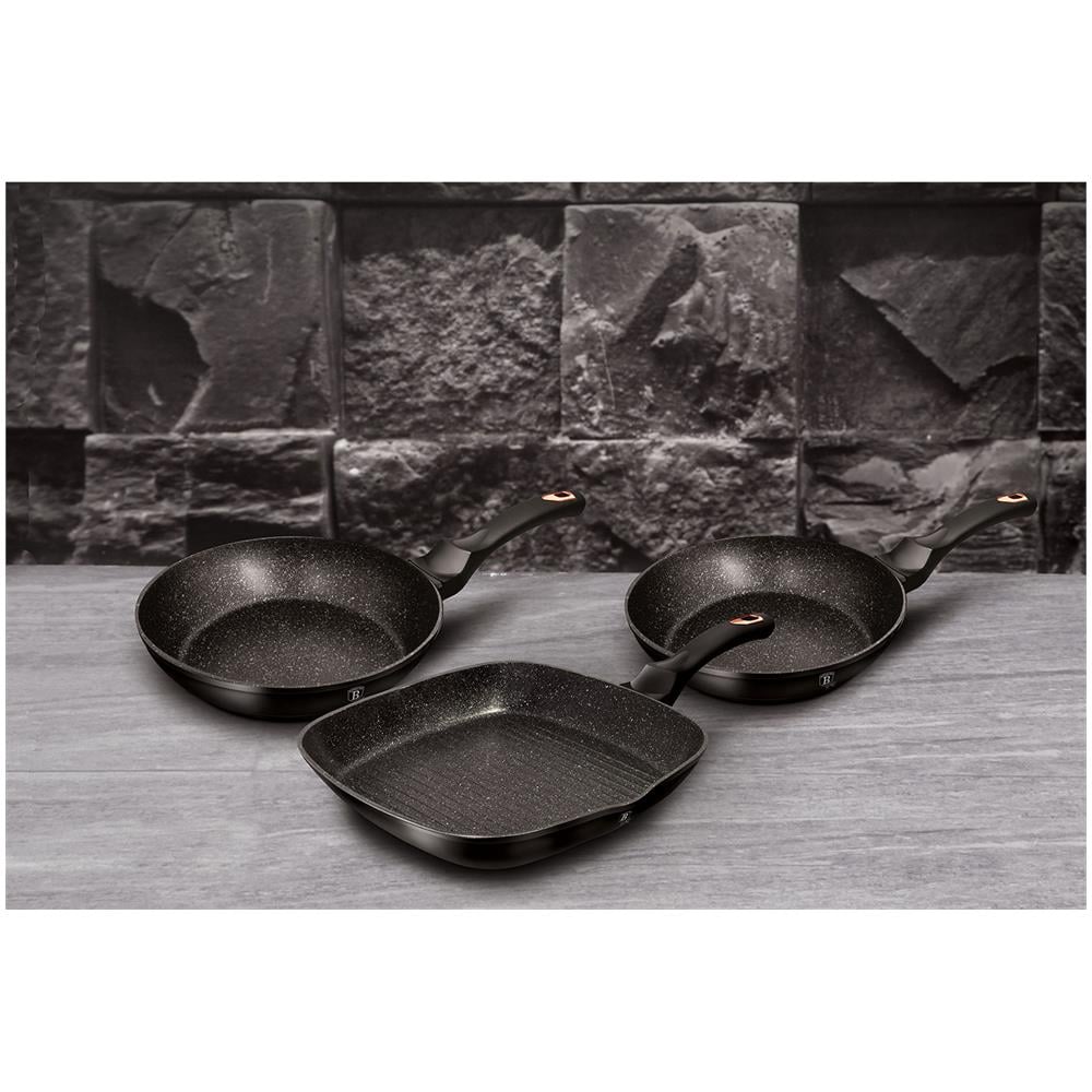 Black Rose Set Di 2 Padelle Et Bistecchiera Induzione 20-24-28cm In Alluminio Antiaderente Nero - Foto 4