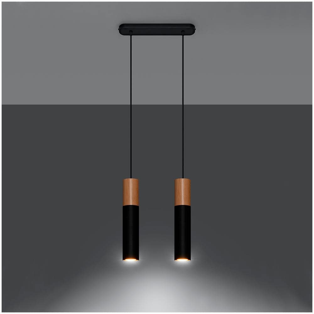 Lampada A Sospensione In Legno Pablo 2 Nero 900x60x300 Mm Metallo - Foto 1