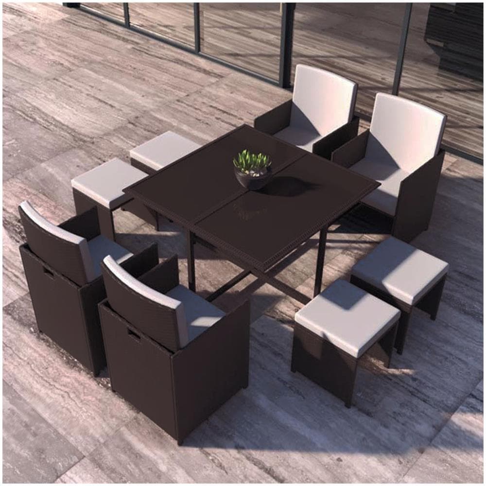 Salotto Da Giardino A Incasso Resina Intrecciata 8 Posti Castagna/bianco Florida - Foto 1