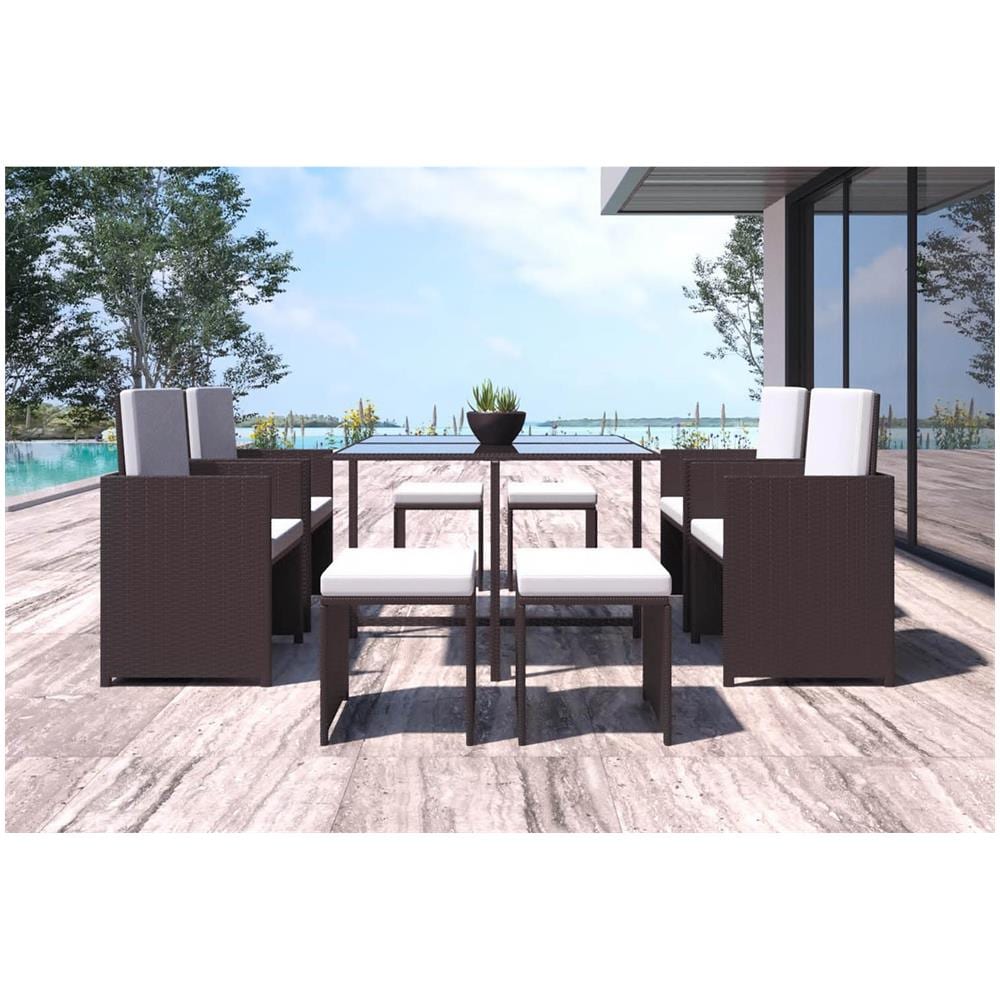 Salotto Da Giardino A Incasso Resina Intrecciata 8 Posti Castagna/bianco Florida - Foto 5