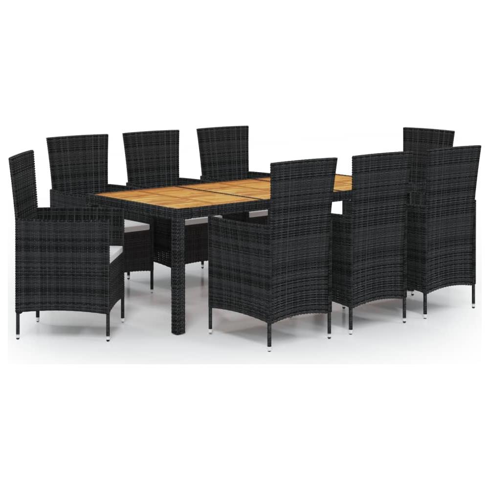 Set Mobili Da Giardino 9 Pz Con Cuscini In Polyrattan Nero - Foto 2