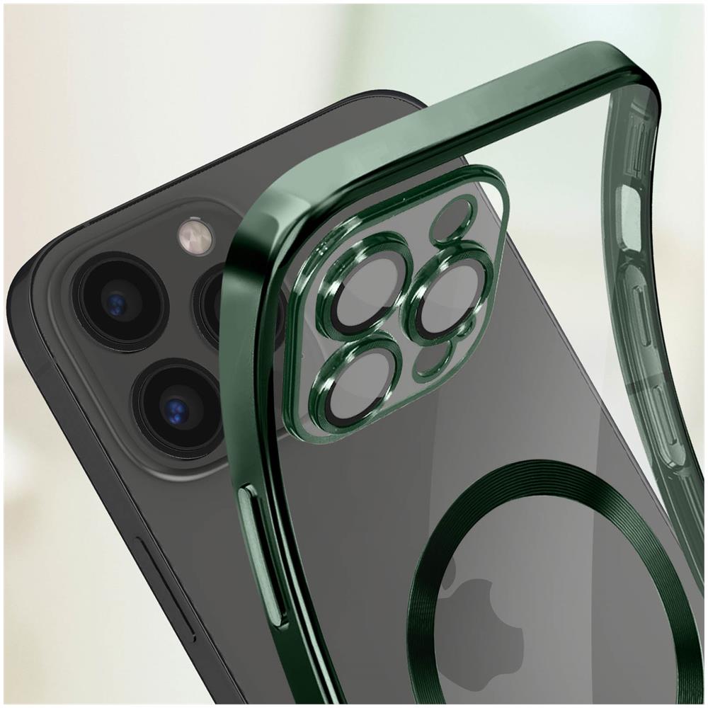 Cover Magsafe Per Iphone 13 Pro Max Silicone Protezione Fotocamera Bordo Verde - Foto 5