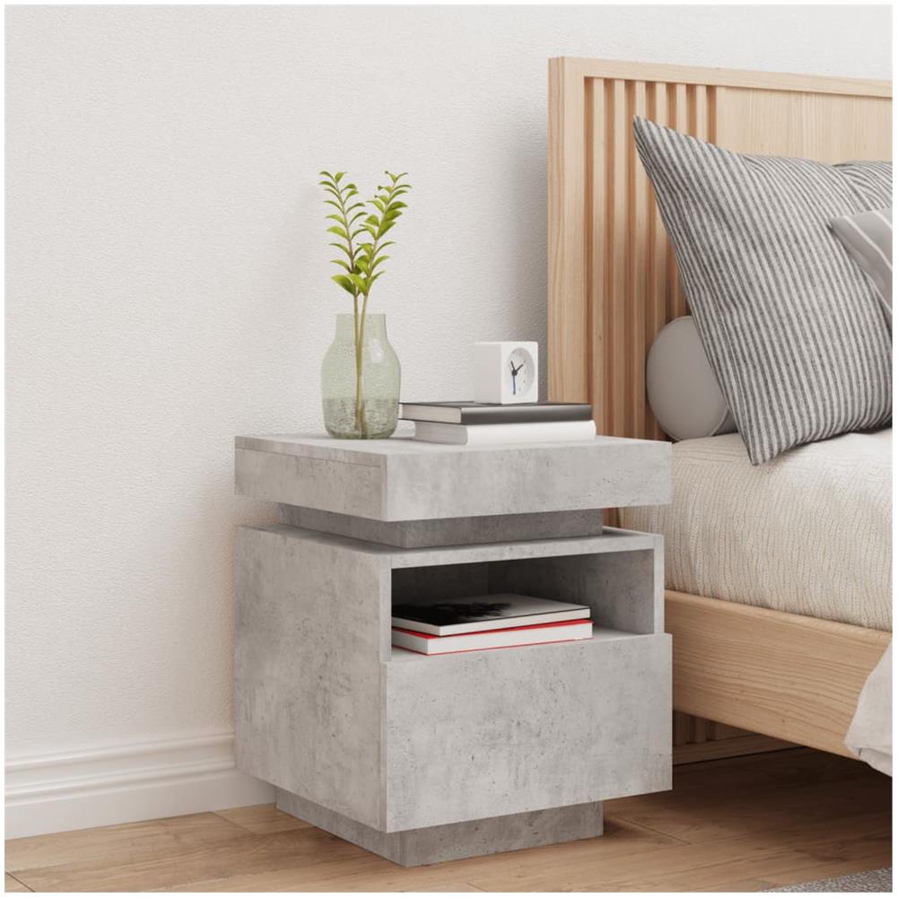 Comodino Con Luci Led Grigio Cemento 40x39x48,5 Cm - Foto 3