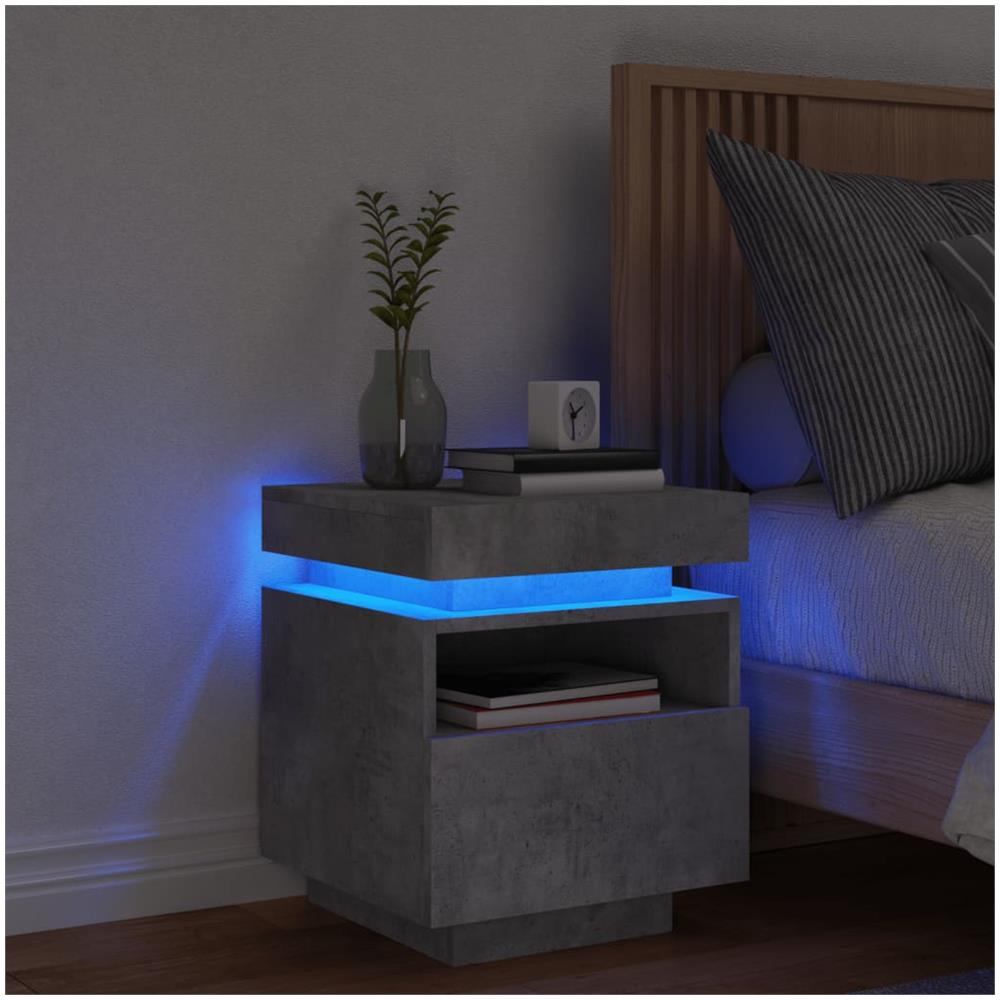Comodino Con Luci Led Grigio Cemento 40x39x48,5 Cm - Foto 1