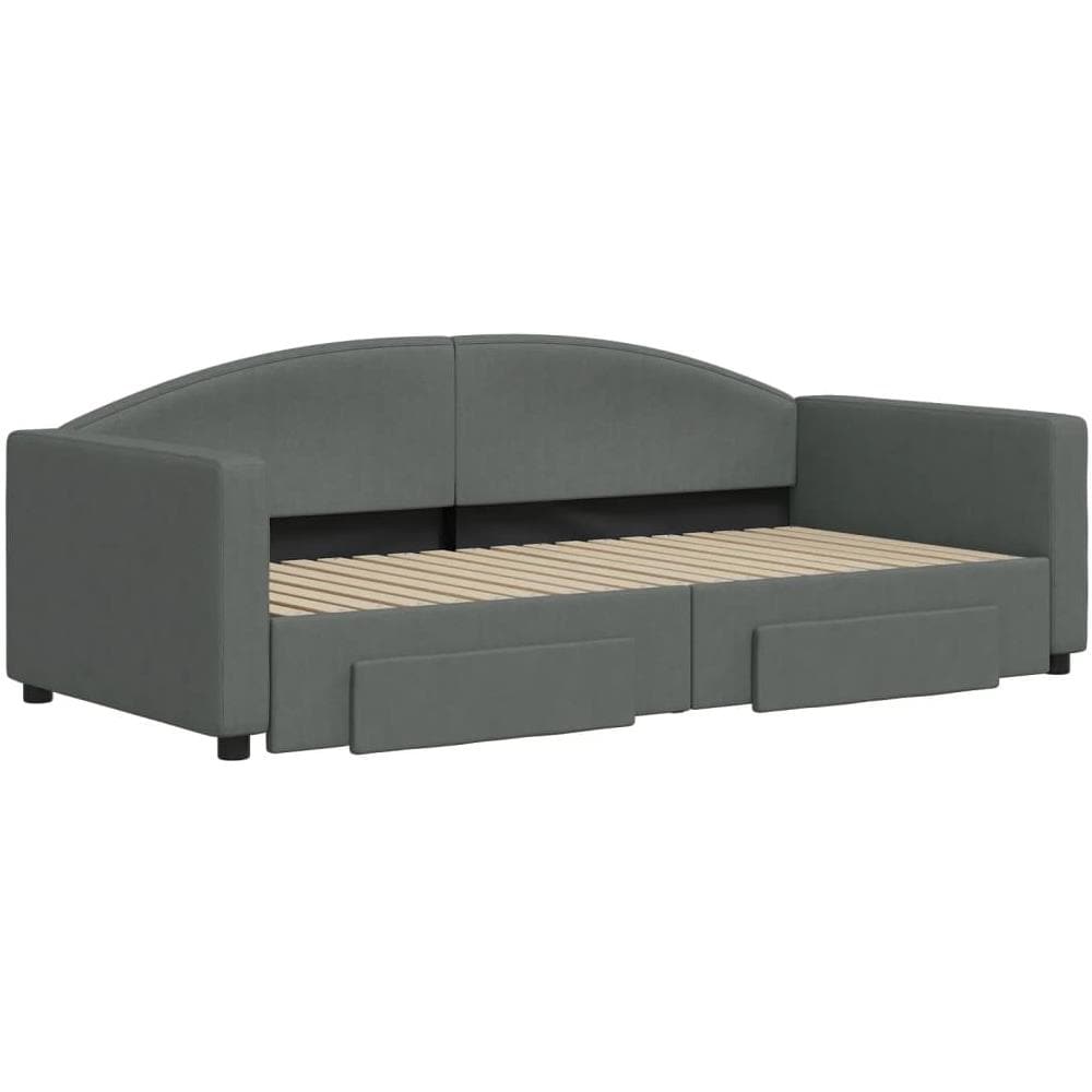 Divano Letto Estraibile Cassetti Grigio Scuro 90x190cm Tessuto - Foto 2